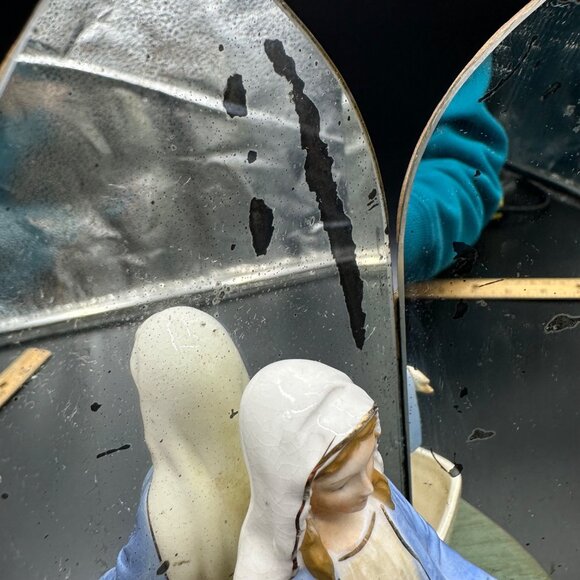 Vintage Holy Water Font Mother Mary Statue 1930s Mirrored Figurine Catholic - Picture 11 of 14